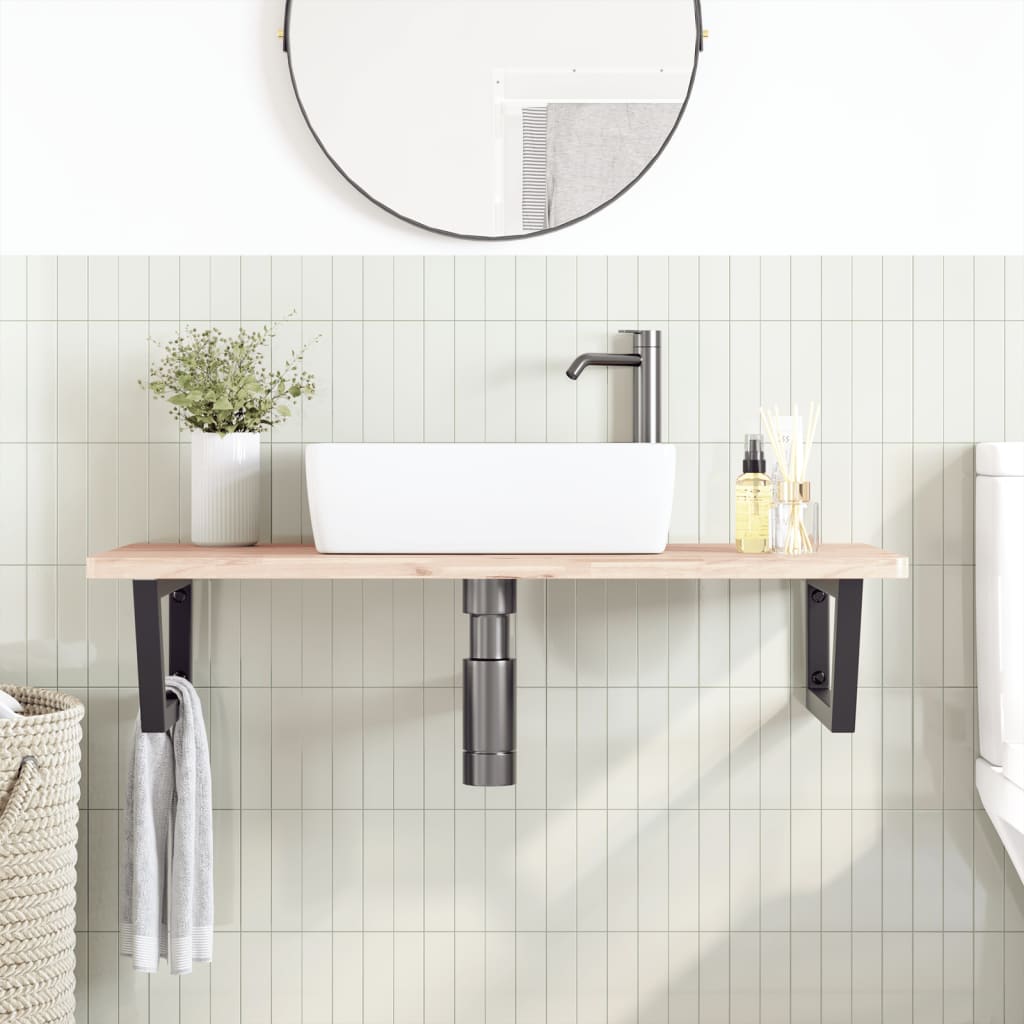 vidaXL Basin Shelf Wall Mounted Steel and Solid Wood Beech