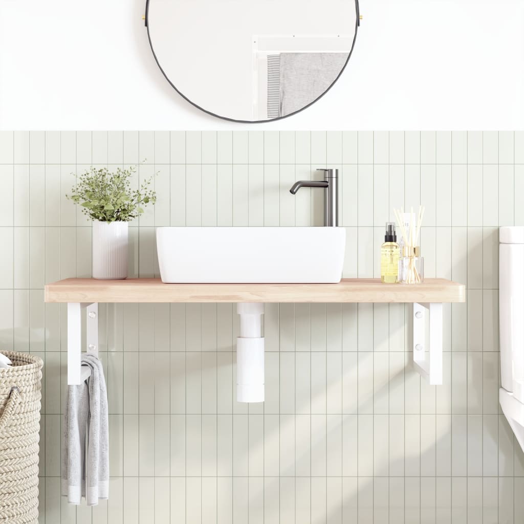 vidaXL Basin Shelf Wall Mounted Steel and Solid Wood Beech