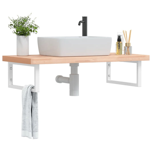 vidaXL Basin Shelf Wall Mounted Steel and Solid Wood Beech