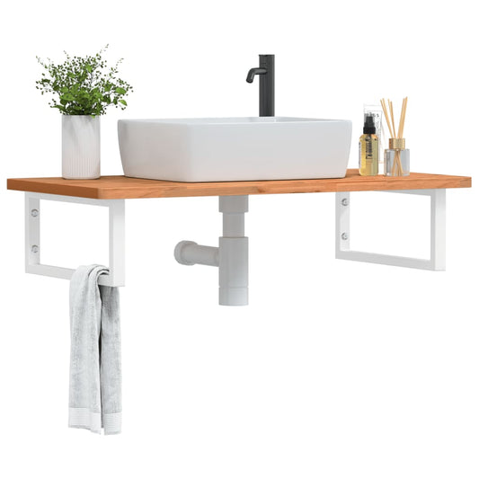 vidaXL Basin Shelf Wall Mounted Steel and Solid Wood Beech
