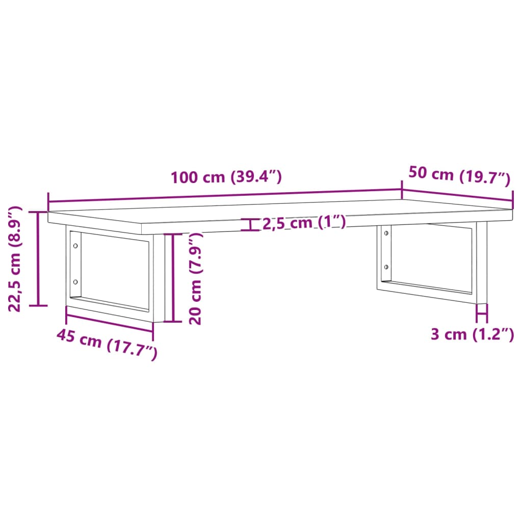 vidaXL Basin Shelf Wall Mounted Steel and Solid Wood Beech