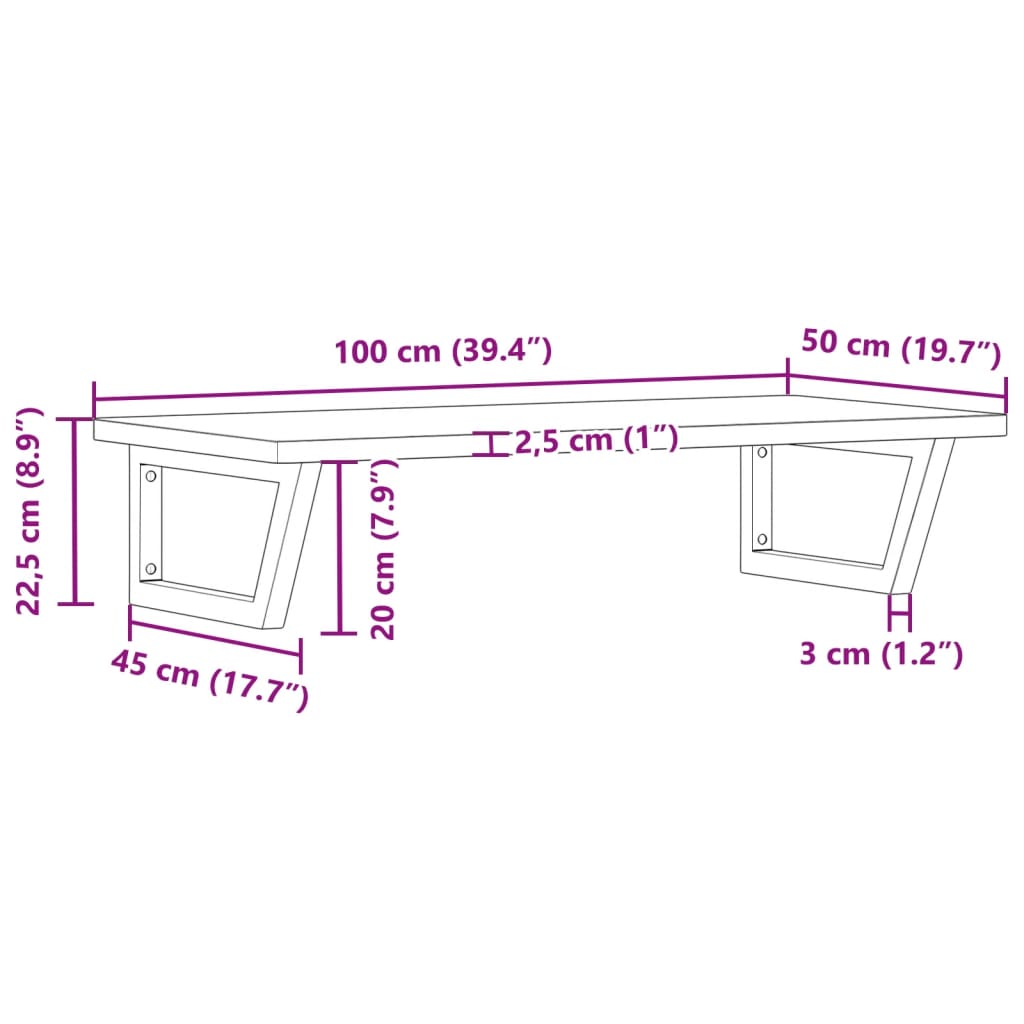 vidaXL Basin Shelf Wall Mounted Steel and Solid Wood Beech