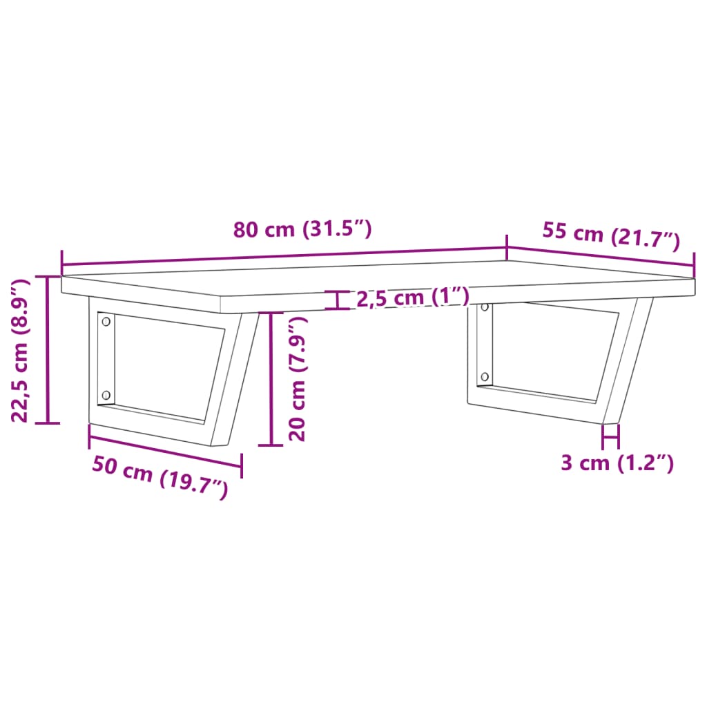 vidaXL Basin Shelf Wall Mounted Steel and Solid Wood Beech