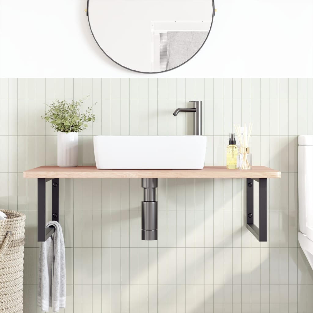vidaXL Basin Shelf Wall Mounted Steel and Solid Wood Oak