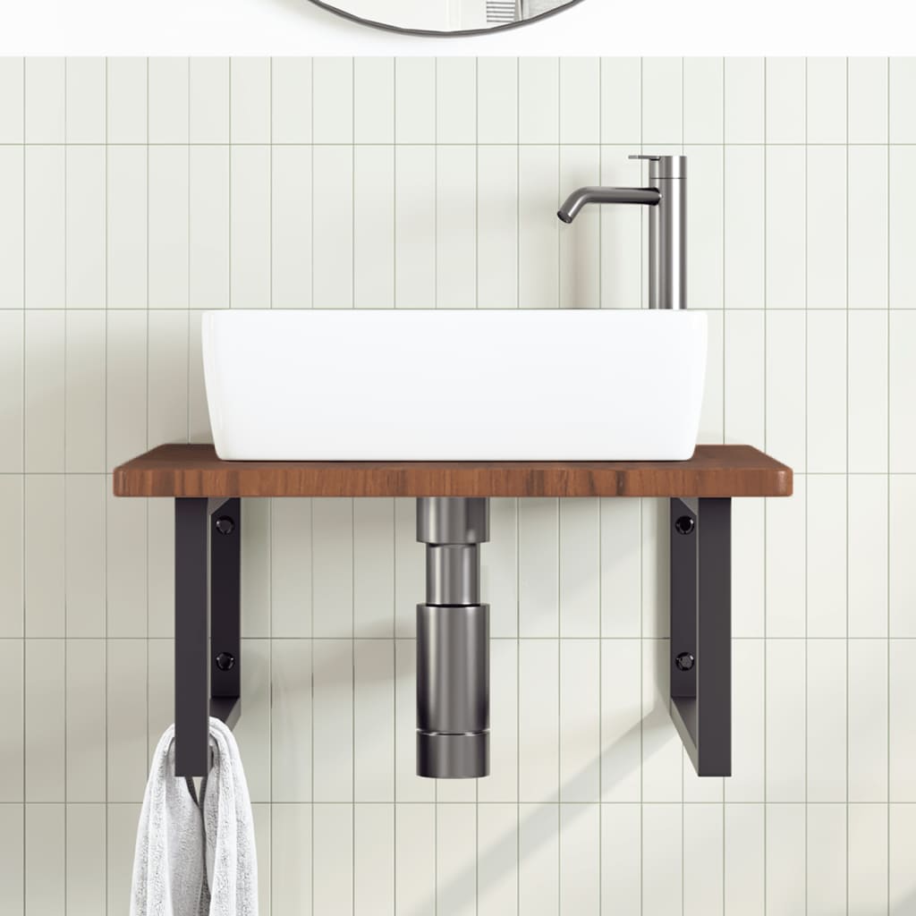 vidaXL Basin Shelf Wall Mounted Steel and Solid Wood Oak