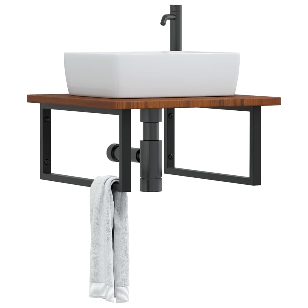 vidaXL Basin Shelf Wall Mounted Steel and Solid Wood Oak