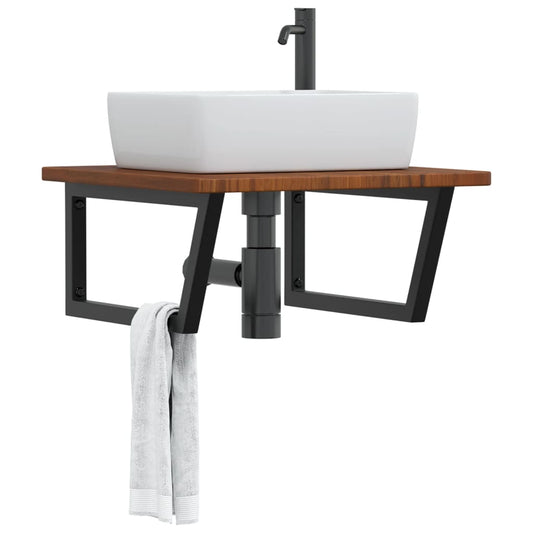 vidaXL Basin Shelf Wall Mounted Steel and Solid Wood Oak