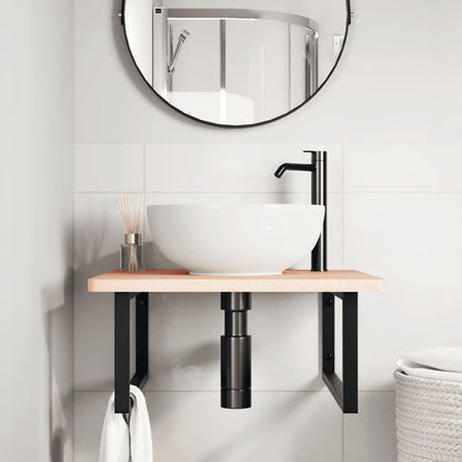 vidaXL Basin Shelf Wall Mounted Steel and Solid Wood Beech