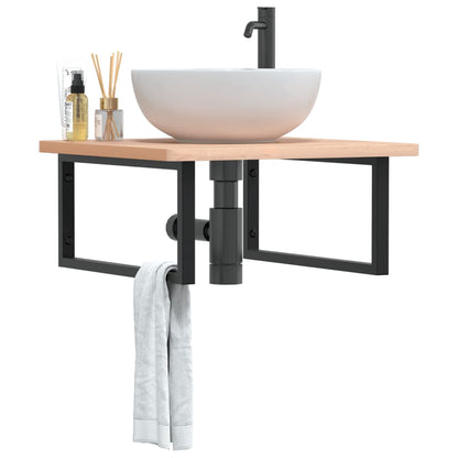 vidaXL Basin Shelf Wall Mounted Steel and Solid Wood Beech