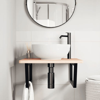 vidaXL Basin Shelf Wall Mounted Steel and Solid Wood Beech