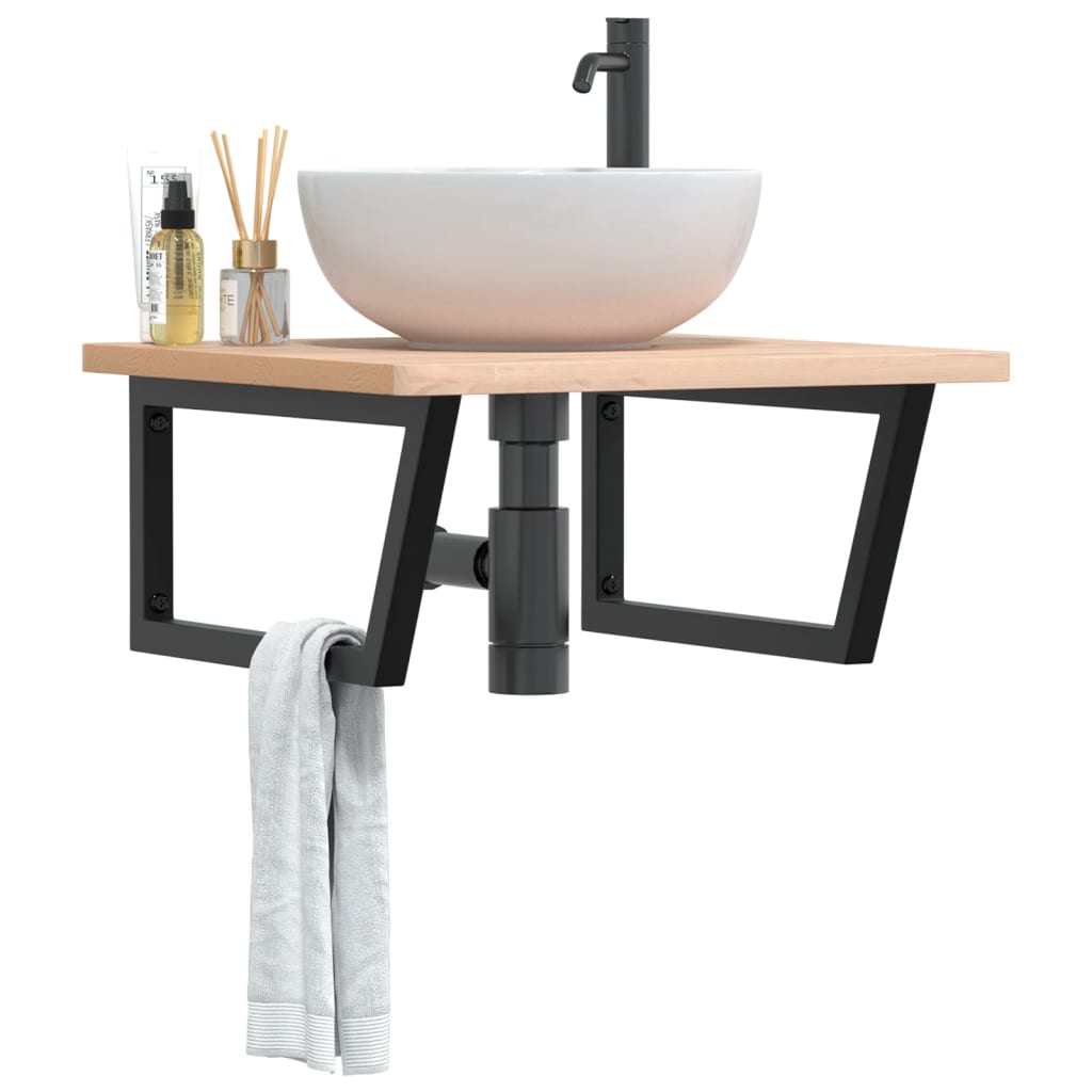 vidaXL Basin Shelf Wall Mounted Steel and Solid Wood Beech