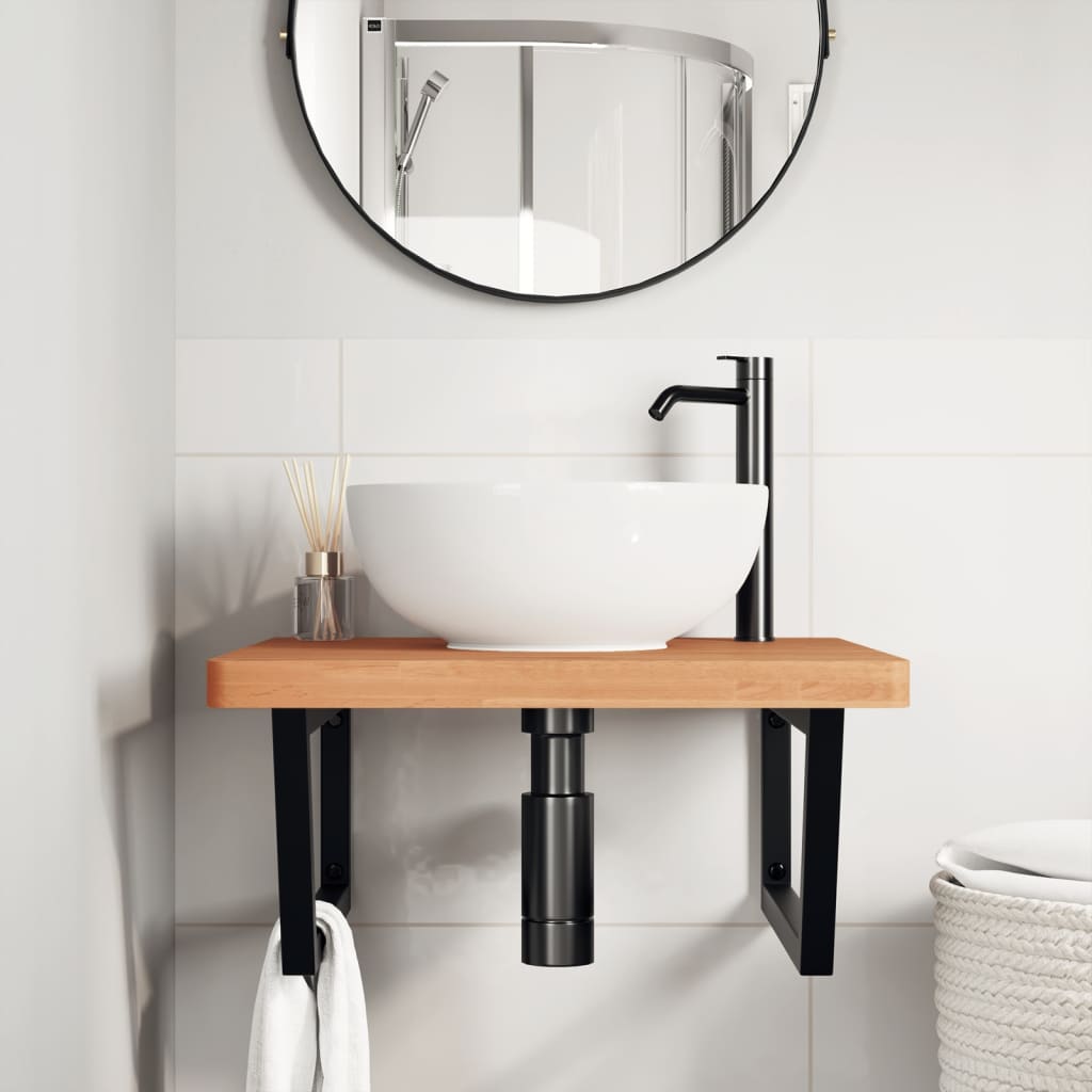 vidaXL Basin Shelf Wall Mounted Steel and Solid Wood Beech