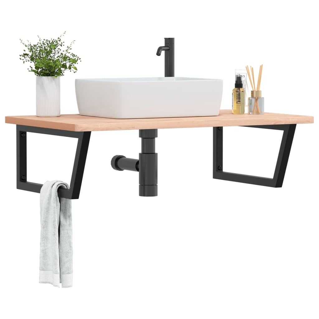 vidaXL Basin Shelf Wall Mounted Steel and Solid Wood Beech