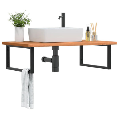 vidaXL Basin Shelf Wall Mounted Steel and Solid Wood Beech
