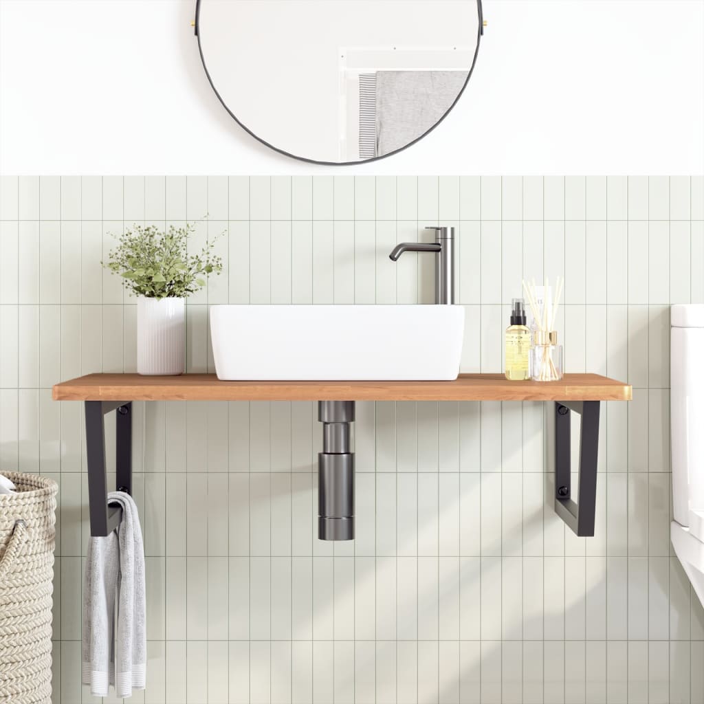 vidaXL Basin Shelf Wall Mounted Steel and Solid Wood Beech