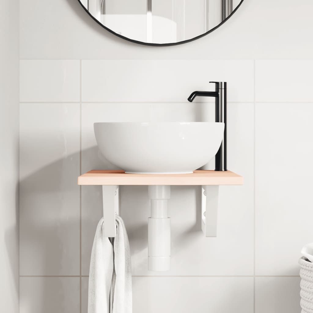 vidaXL Basin Shelf Wall Mounted Steel and Solid Wood Oak