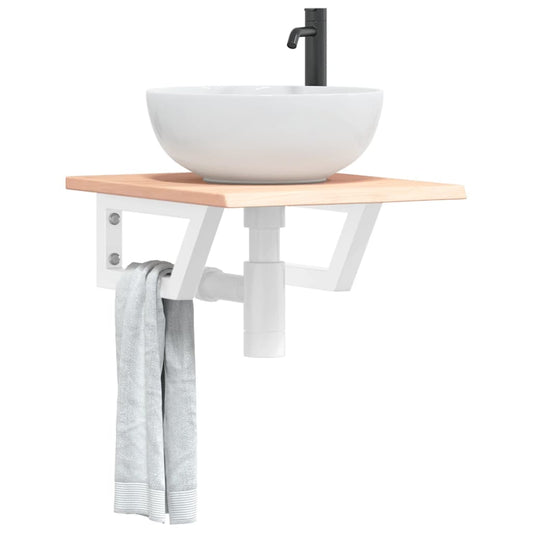 vidaXL Basin Shelf Wall Mounted Steel and Solid Wood Oak