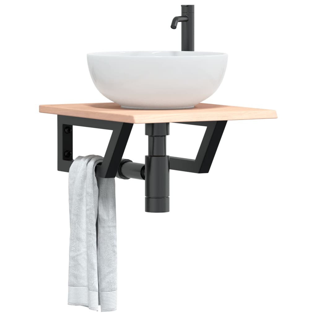 vidaXL Basin Shelf Wall Mounted Steel and Solid Wood Oak