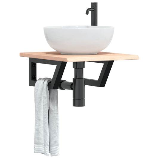 vidaXL Basin Shelf Wall Mounted Steel and Solid Wood Oak