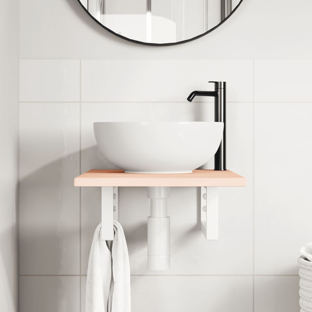 vidaXL Basin Shelf Wall Mounted Steel and Solid Wood Oak