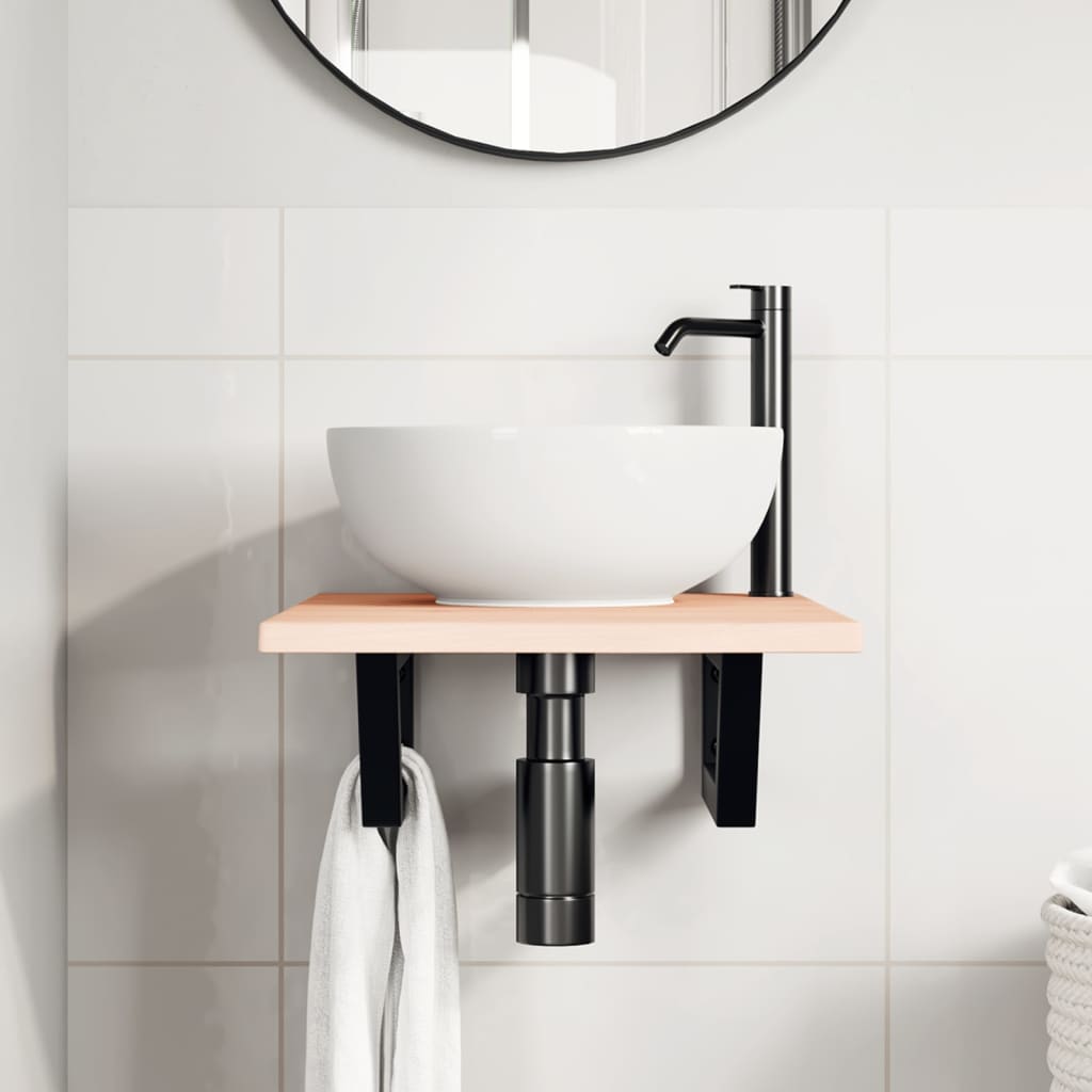 vidaXL Basin Shelf Wall Mounted Steel and Solid Wood Oak