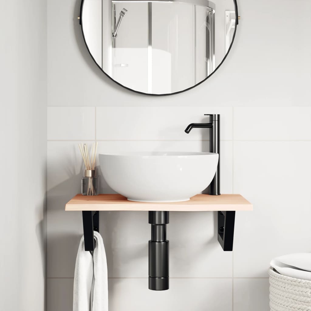 vidaXL Basin Shelf Wall Mounted Steel and Solid Wood Oak
