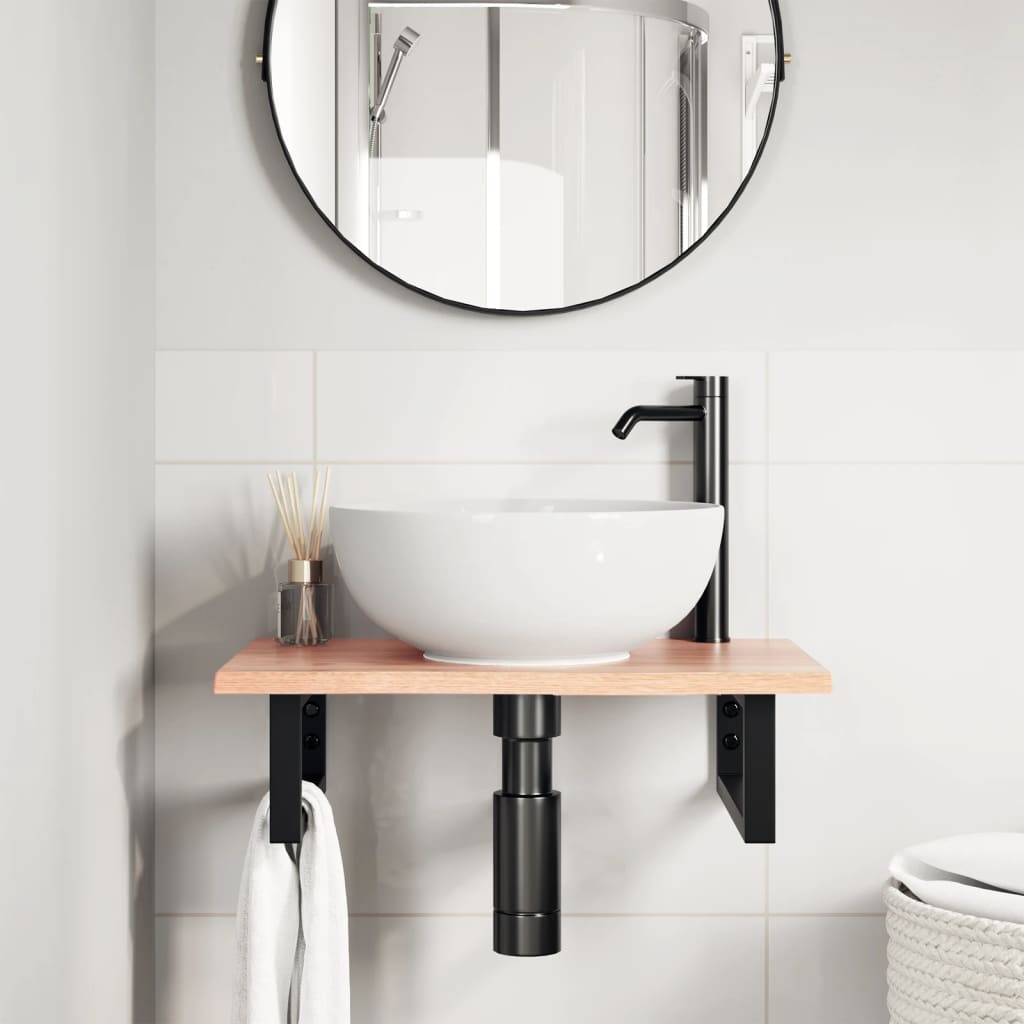vidaXL Basin Shelf Wall Mounted Steel and Solid Wood Oak
