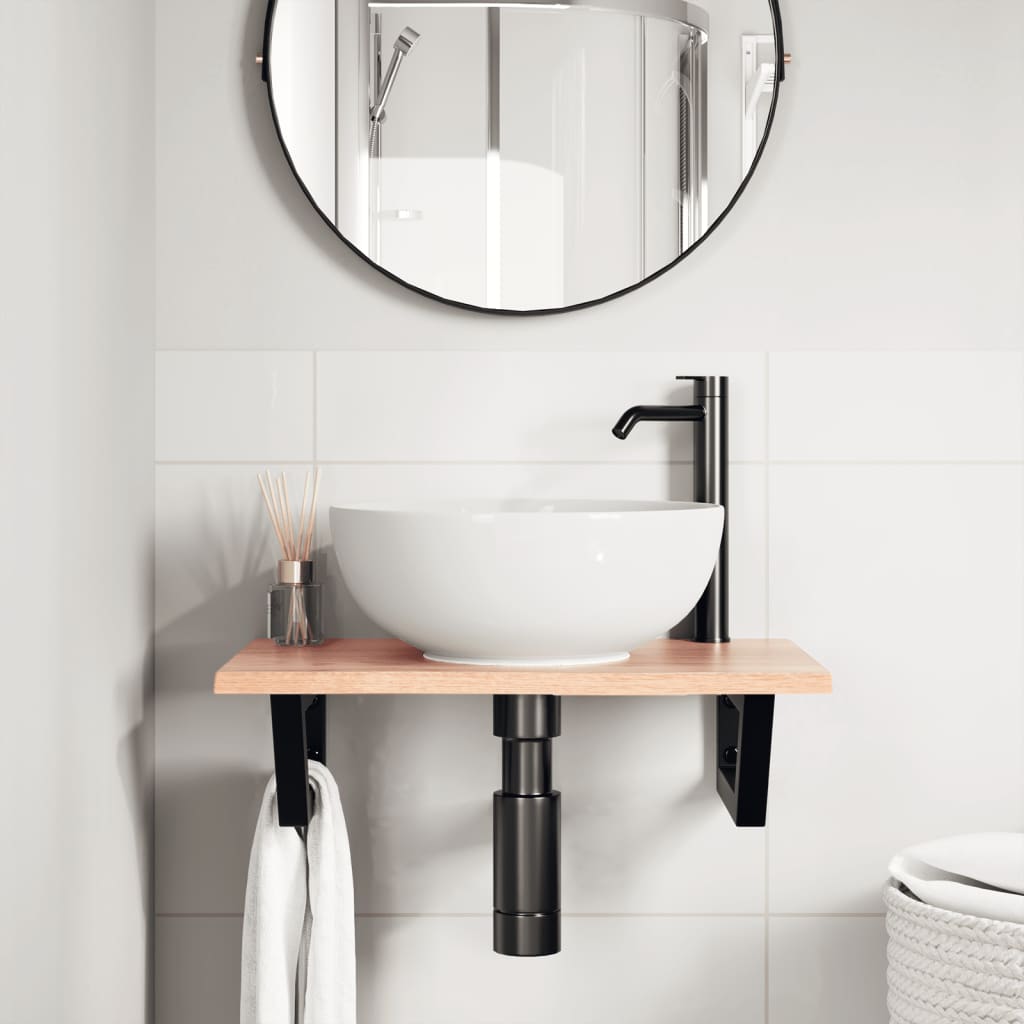 vidaXL Basin Shelf Wall Mounted Steel and Solid Wood Oak
