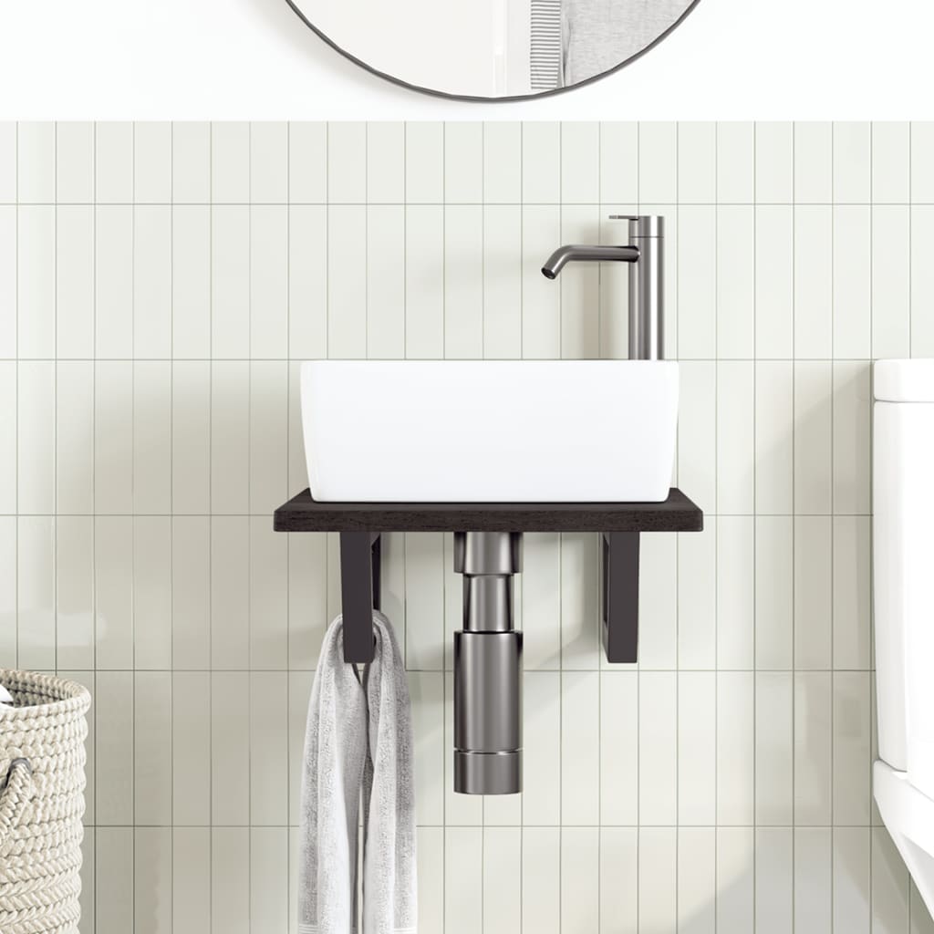 vidaXL Basin Shelf Wall Mounted Steel and Solid Wood Oak