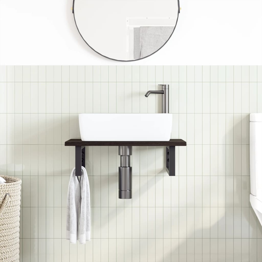 vidaXL Basin Shelf Wall Mounted Steel and Solid Wood Oak