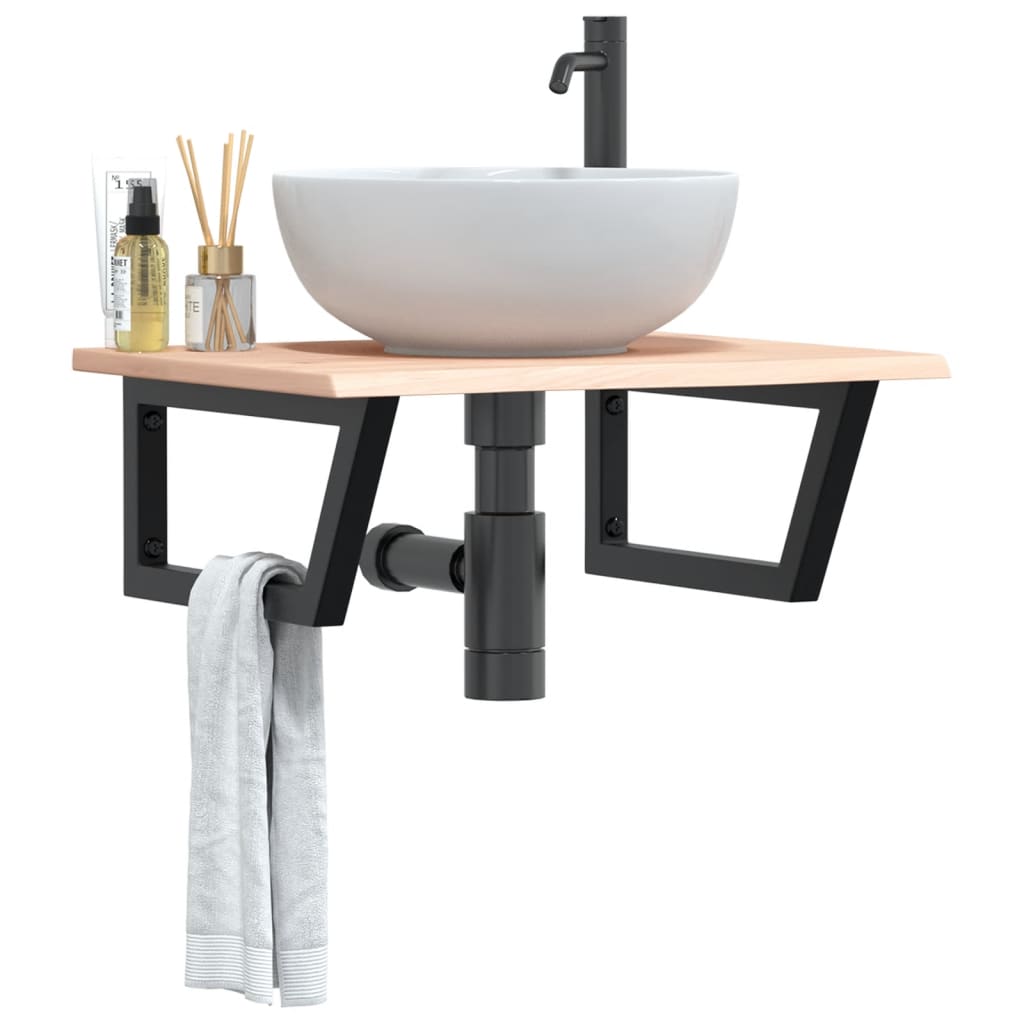 vidaXL Basin Shelf Wall Mounted Steel and Solid Wood Oak