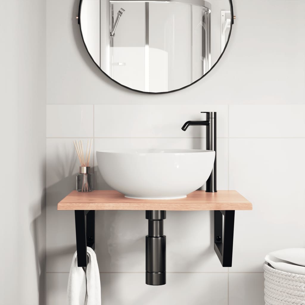 vidaXL Basin Shelf Wall Mounted Steel and Solid Wood Oak