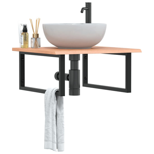 vidaXL Basin Shelf Wall Mounted Steel and Solid Wood Oak