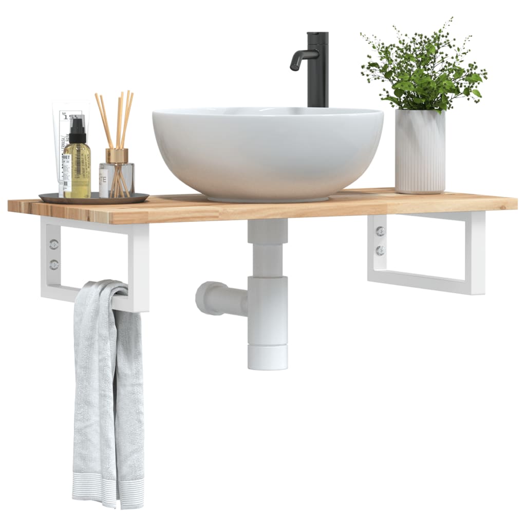 vidaXL Basin Shelf Wall Mounted Steel and Solid Wood Acacia