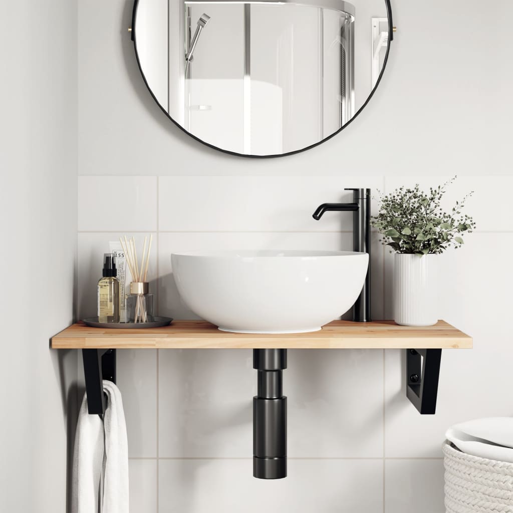 vidaXL Basin Shelf Wall Mounted Steel and Solid Wood Acacia