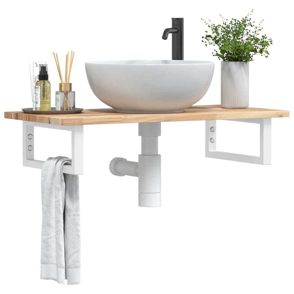 vidaXL Basin Shelf Wall Mounted Steel and Solid Wood Acacia