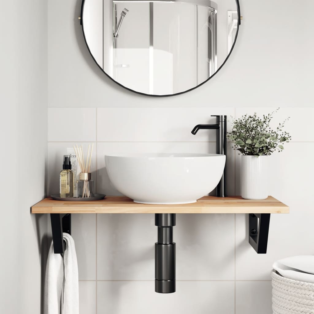vidaXL Basin Shelf Wall Mounted Steel and Solid Wood Acacia