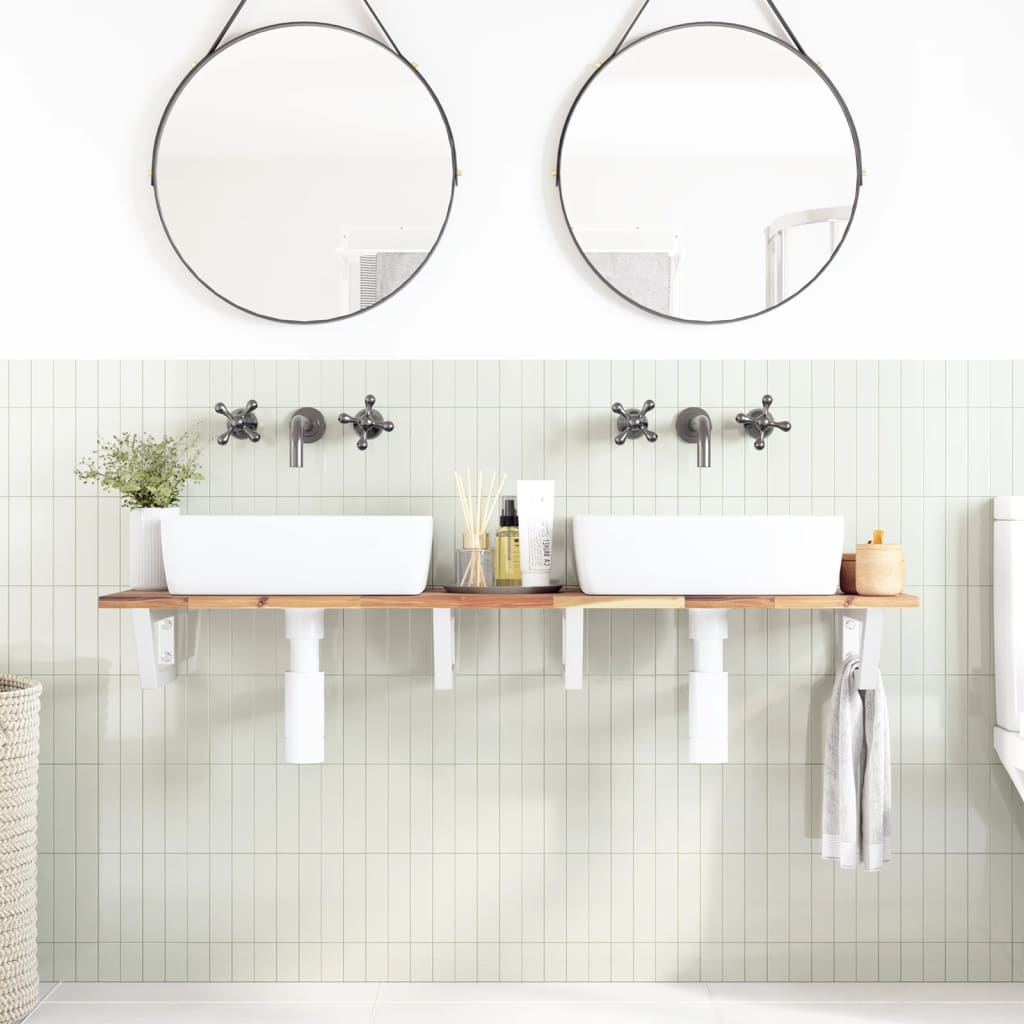 vidaXL Basin Shelf Wall Mounted Steel and Solid Wood Acacia