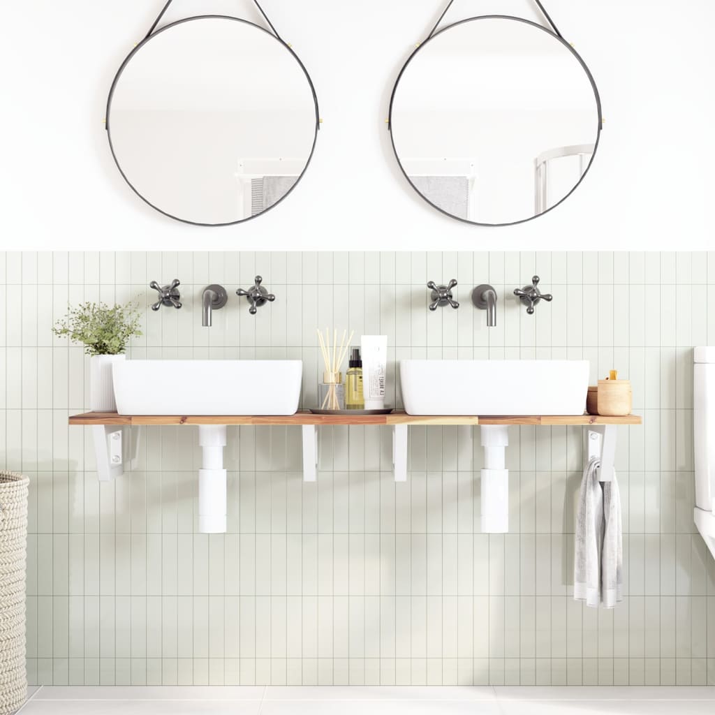 vidaXL Basin Shelf Wall Mounted Steel and Solid Wood Acacia