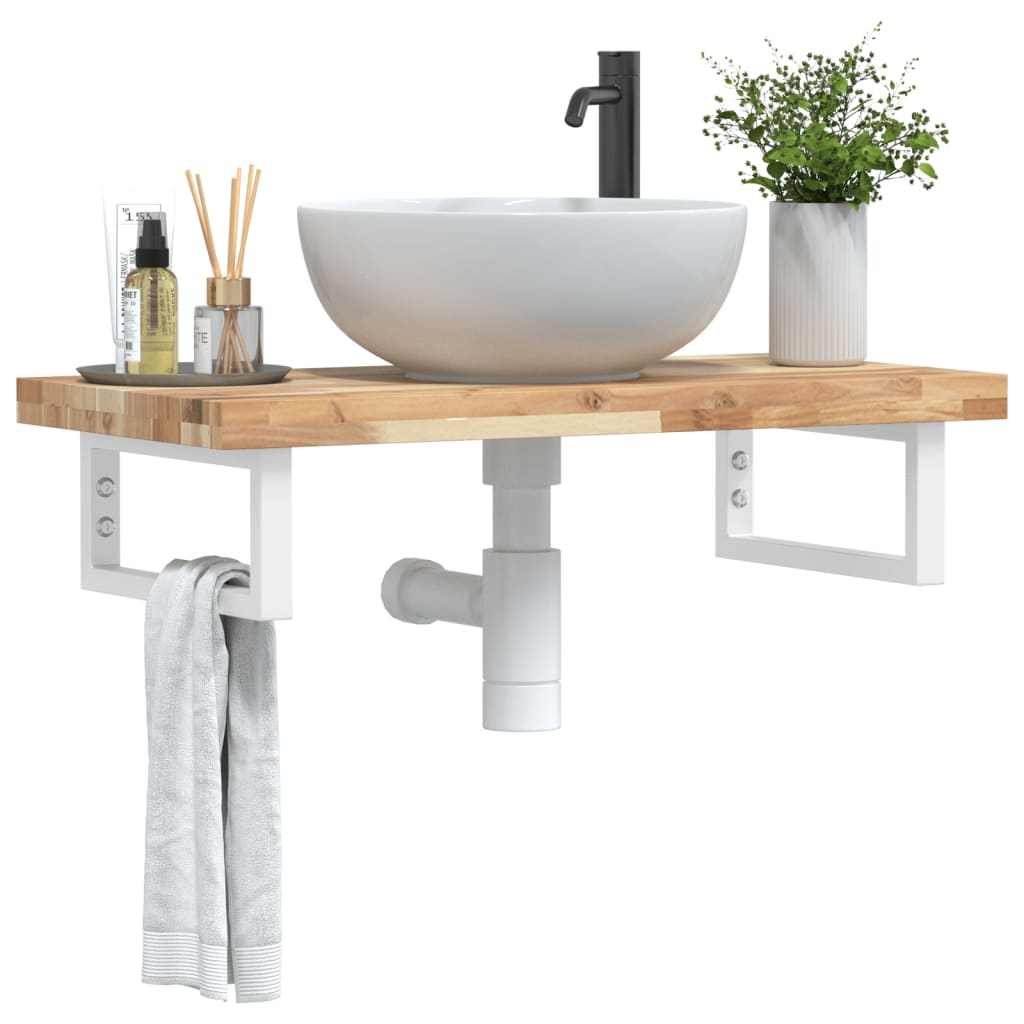 vidaXL Basin Shelf Wall Mounted Steel and Solid Wood Acacia