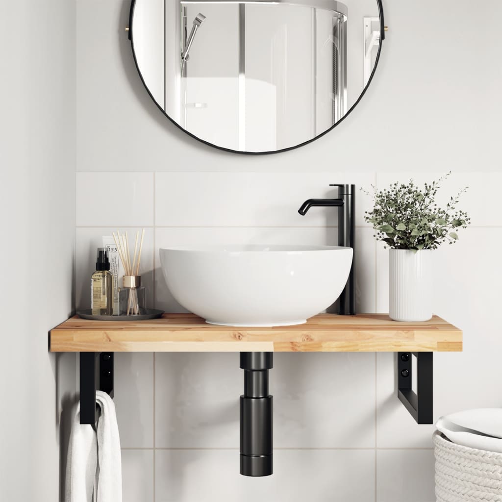 vidaXL Basin Shelf Wall Mounted Steel and Solid Wood Acacia