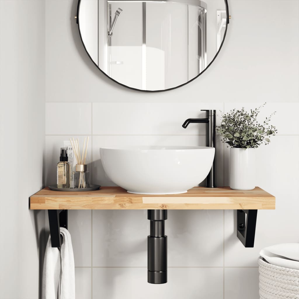 vidaXL Basin Shelf Wall Mounted Steel and Solid Wood Acacia
