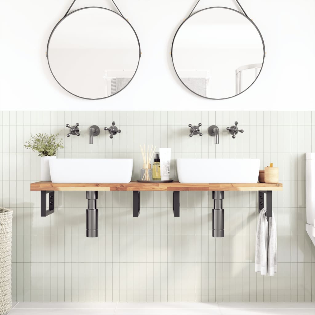 vidaXL Basin Shelf Wall Mounted Steel and Solid Wood Acacia
