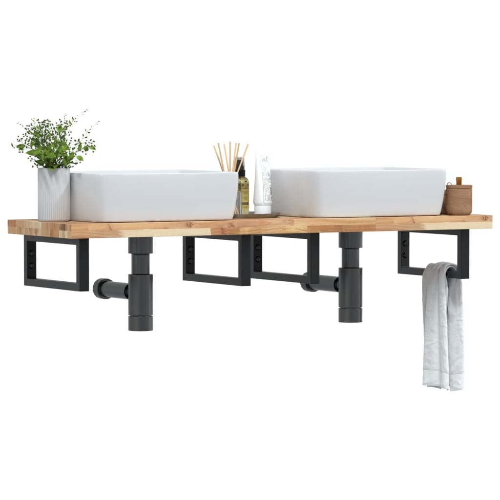 vidaXL Basin Shelf Wall Mounted Steel and Solid Wood Acacia