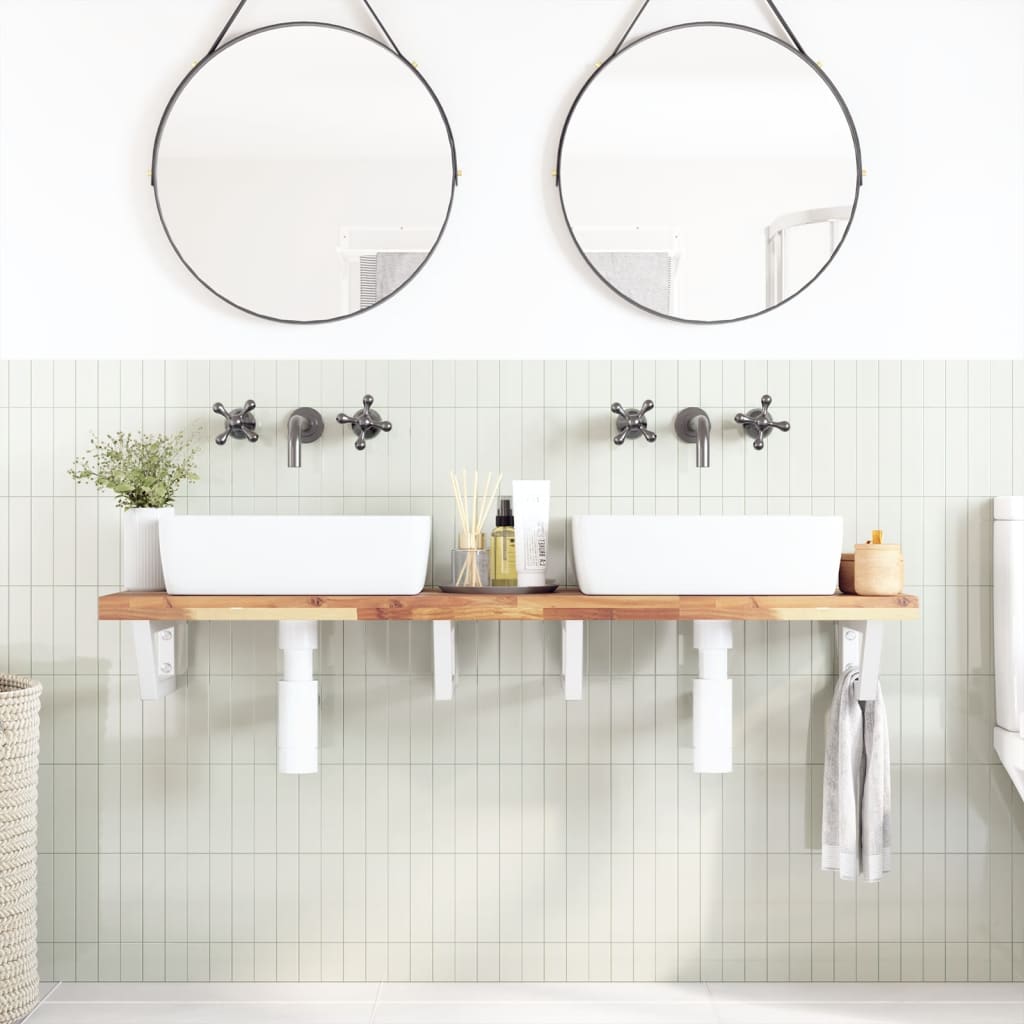 vidaXL Basin Shelf Wall Mounted Steel and Solid Wood Acacia