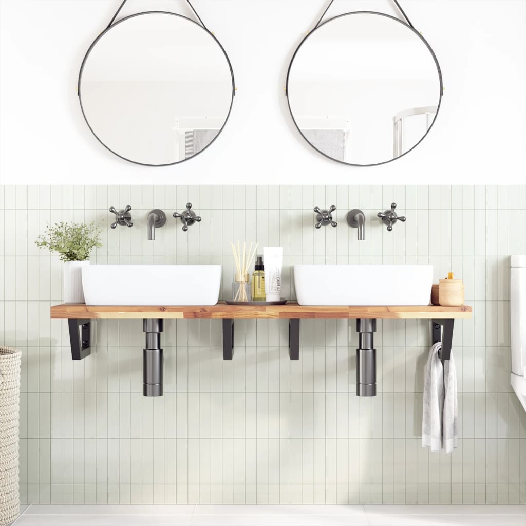 vidaXL Basin Shelf Wall Mounted Steel and Solid Wood Acacia