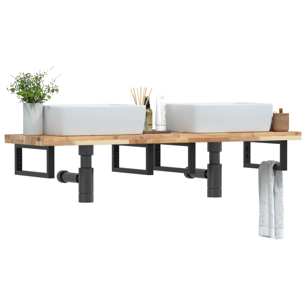 vidaXL Basin Shelf Wall Mounted Steel and Solid Wood Acacia
