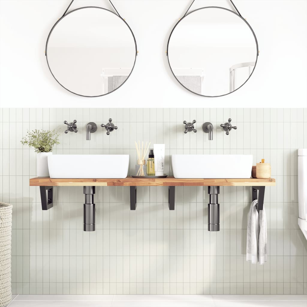 vidaXL Basin Shelf Wall Mounted Steel and Solid Wood Acacia