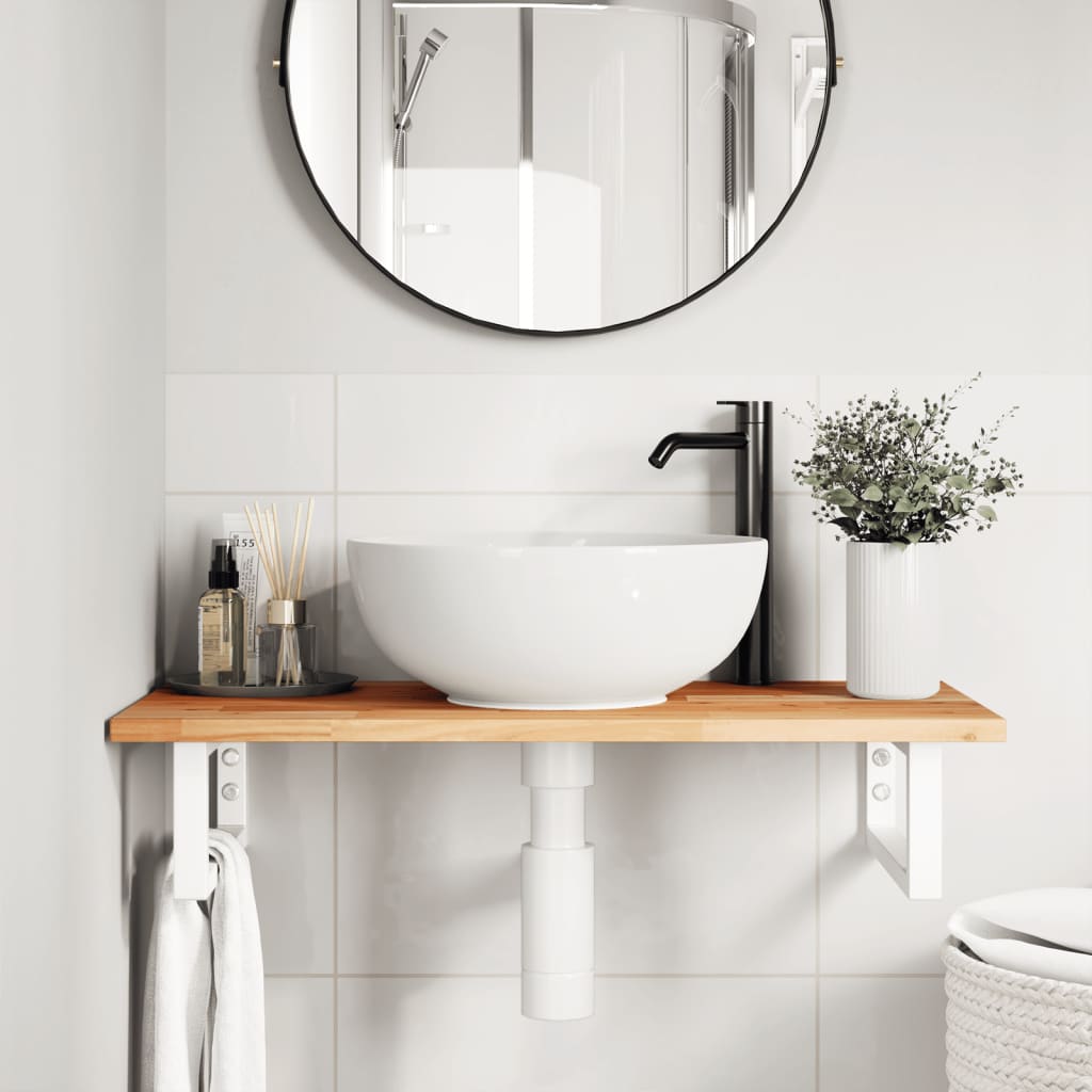 vidaXL Basin Shelf Wall Mounted Steel and Solid Wood Acacia