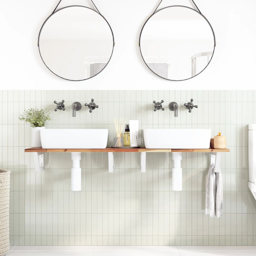 vidaXL Basin Shelf Wall Mounted Steel and Solid Wood Acacia